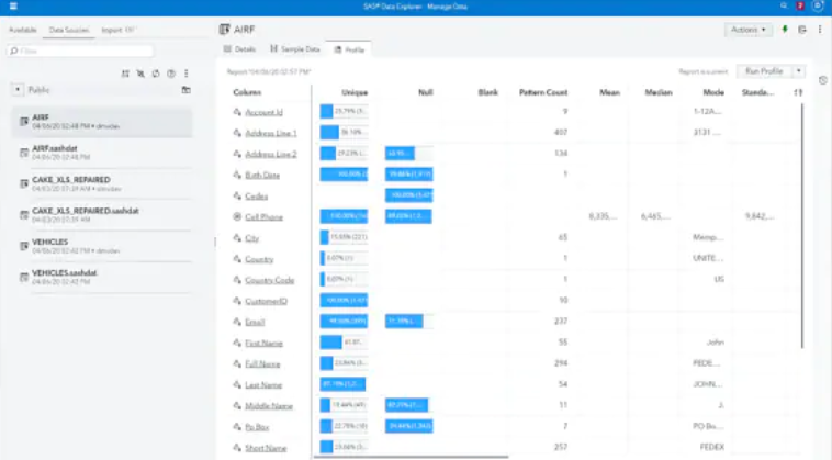 screenshot of SAS Data Management
